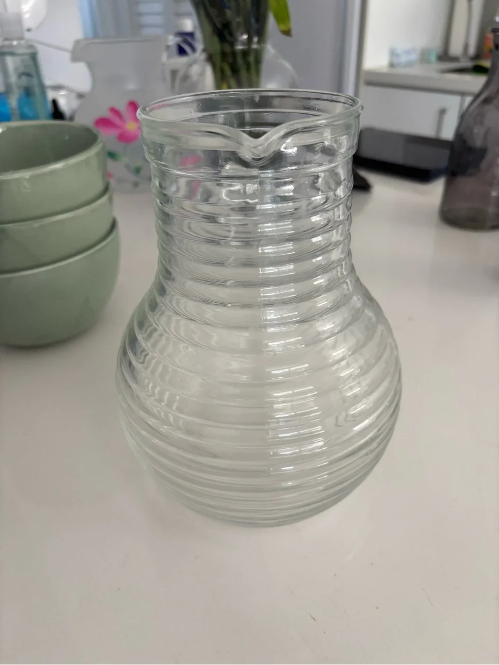 Clear Ribbed Glass Pitcher with Handle - Picture 4 of 4